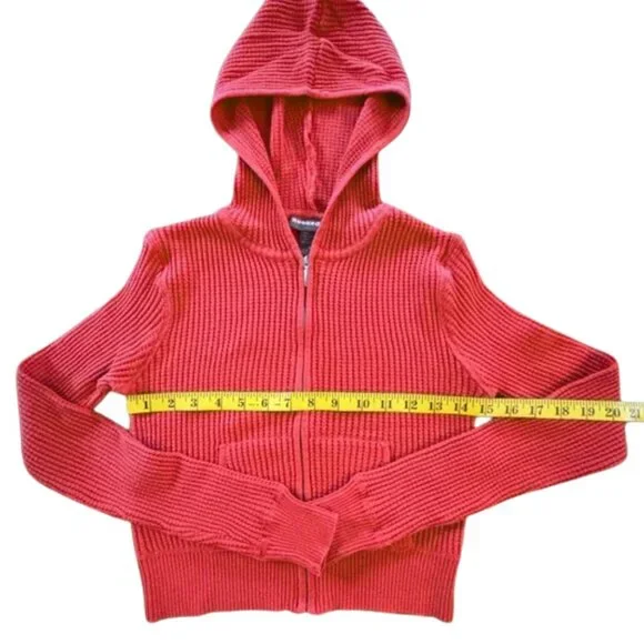 Hooked Up by IOT Vintage Y2K Red Cropped Waffle Hoodie Size Medium - Picture 7 of 8